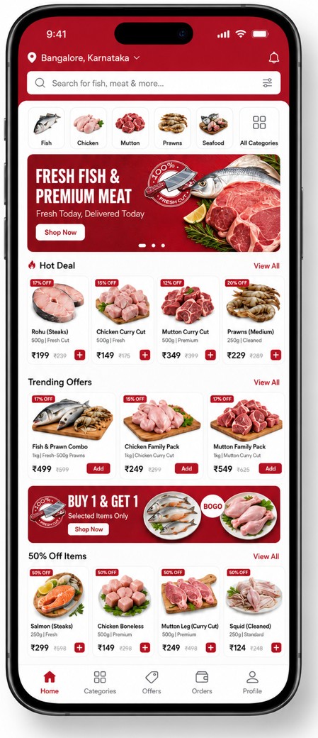 FreshCut customer app — home screen